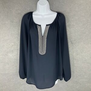 Alfani Blouse‎ Embellished Balloon Long Sleeve Top Dressy Career Blue Size 14